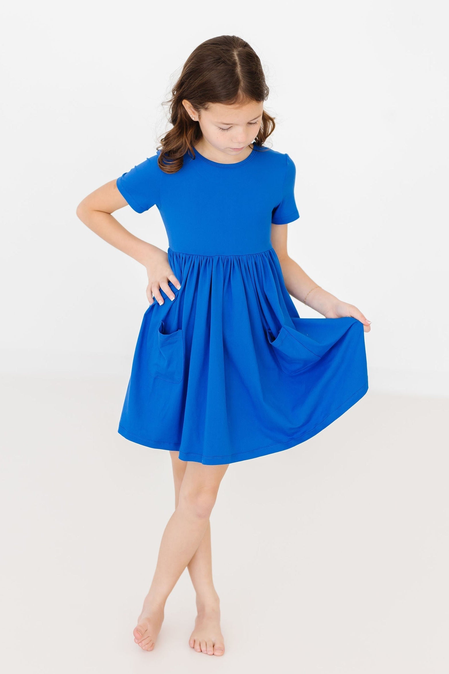 Royal Blue S/S Pocket Twirl Dress - Aaria Tees Aaria Tees