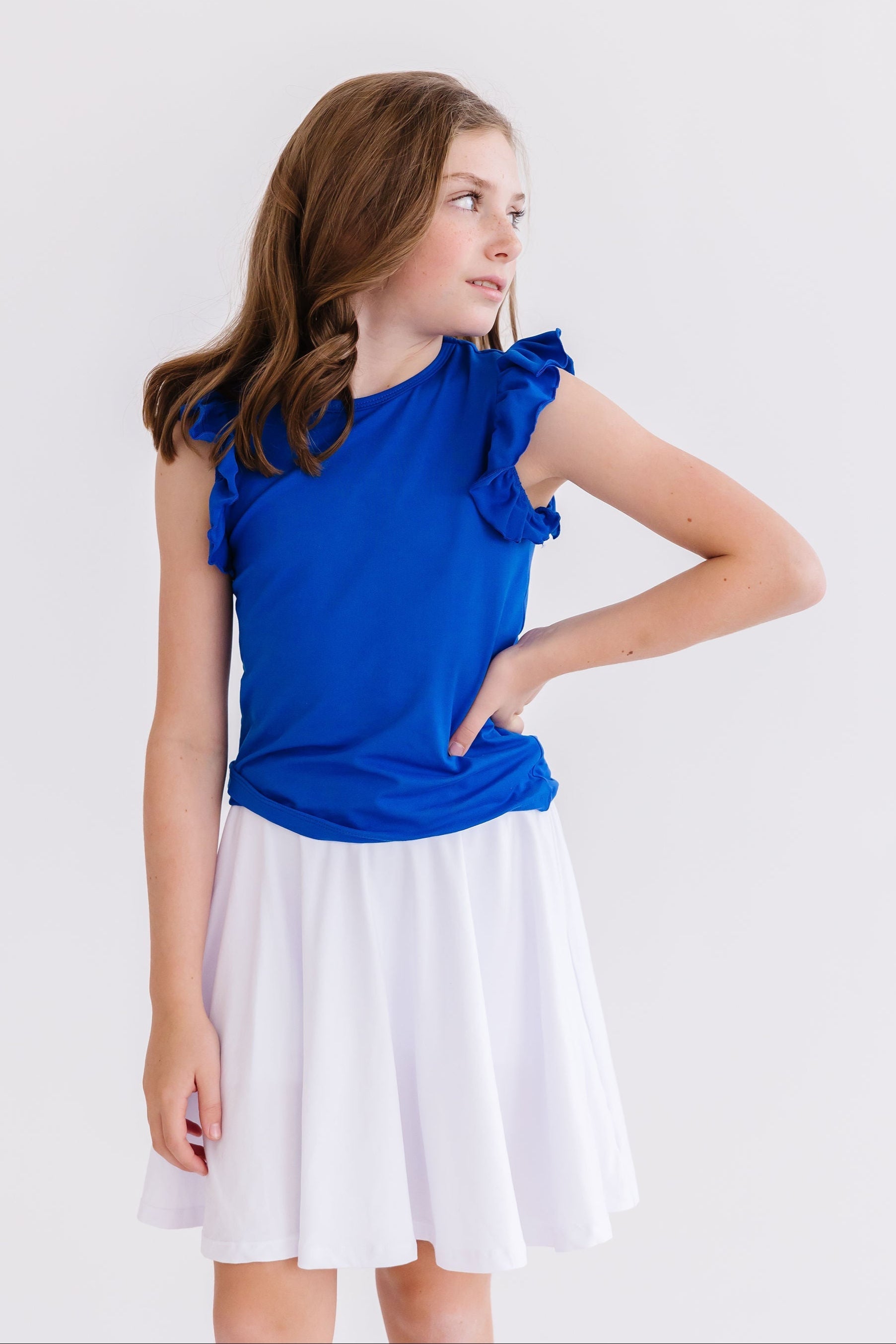 Royal Blue S/S Ruffle Tee - Aaria Tees Aaria Tees