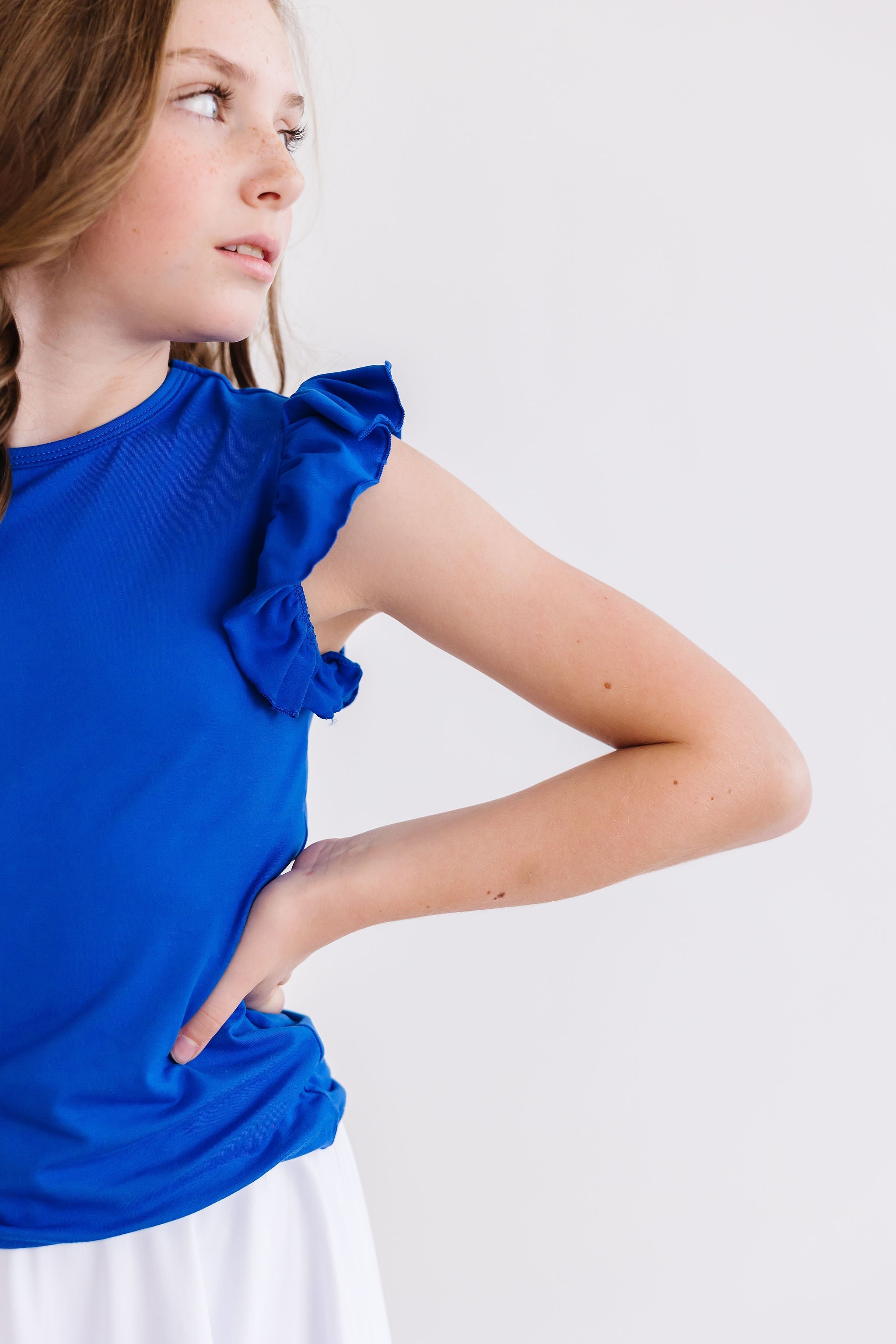 Royal Blue S/S Ruffle Tee - Aaria Tees Aaria Tees