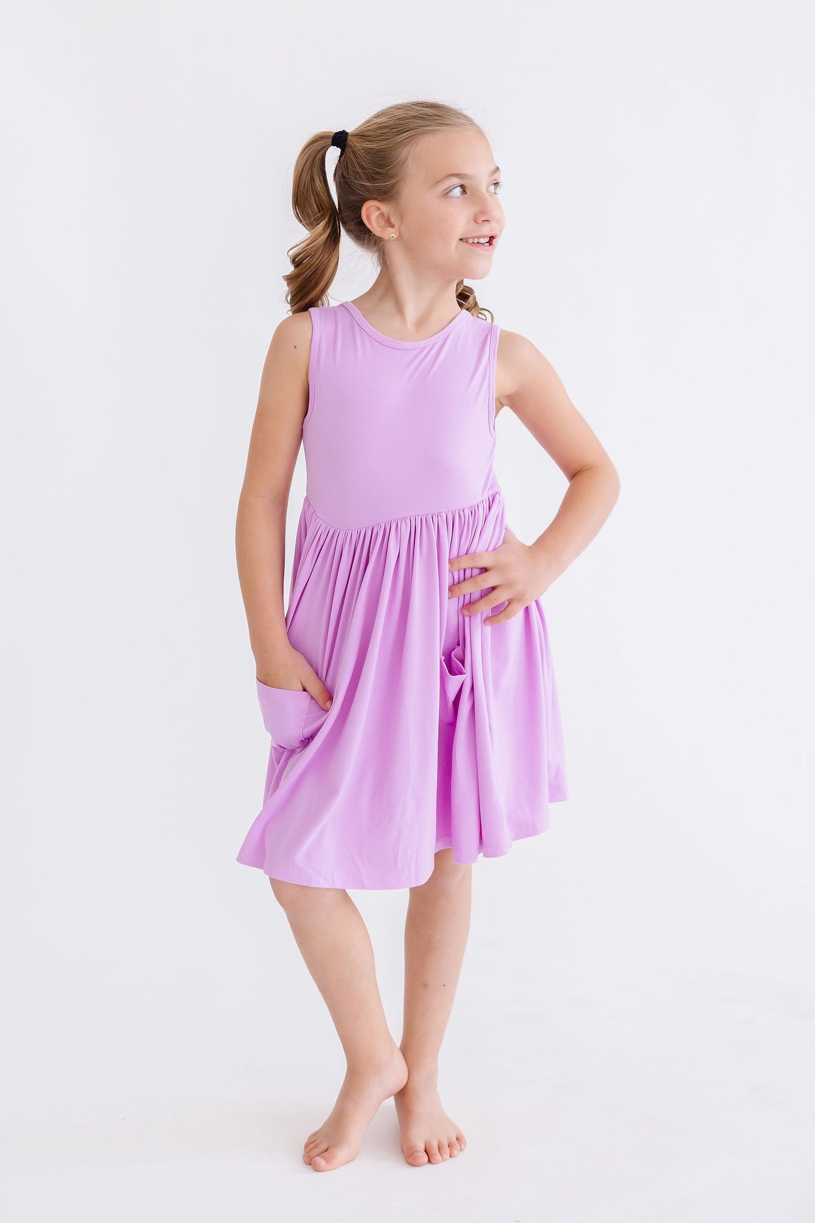 Bright Lilac Tank Pocket Twirl Dress - Aaria Tees Aaria Tees