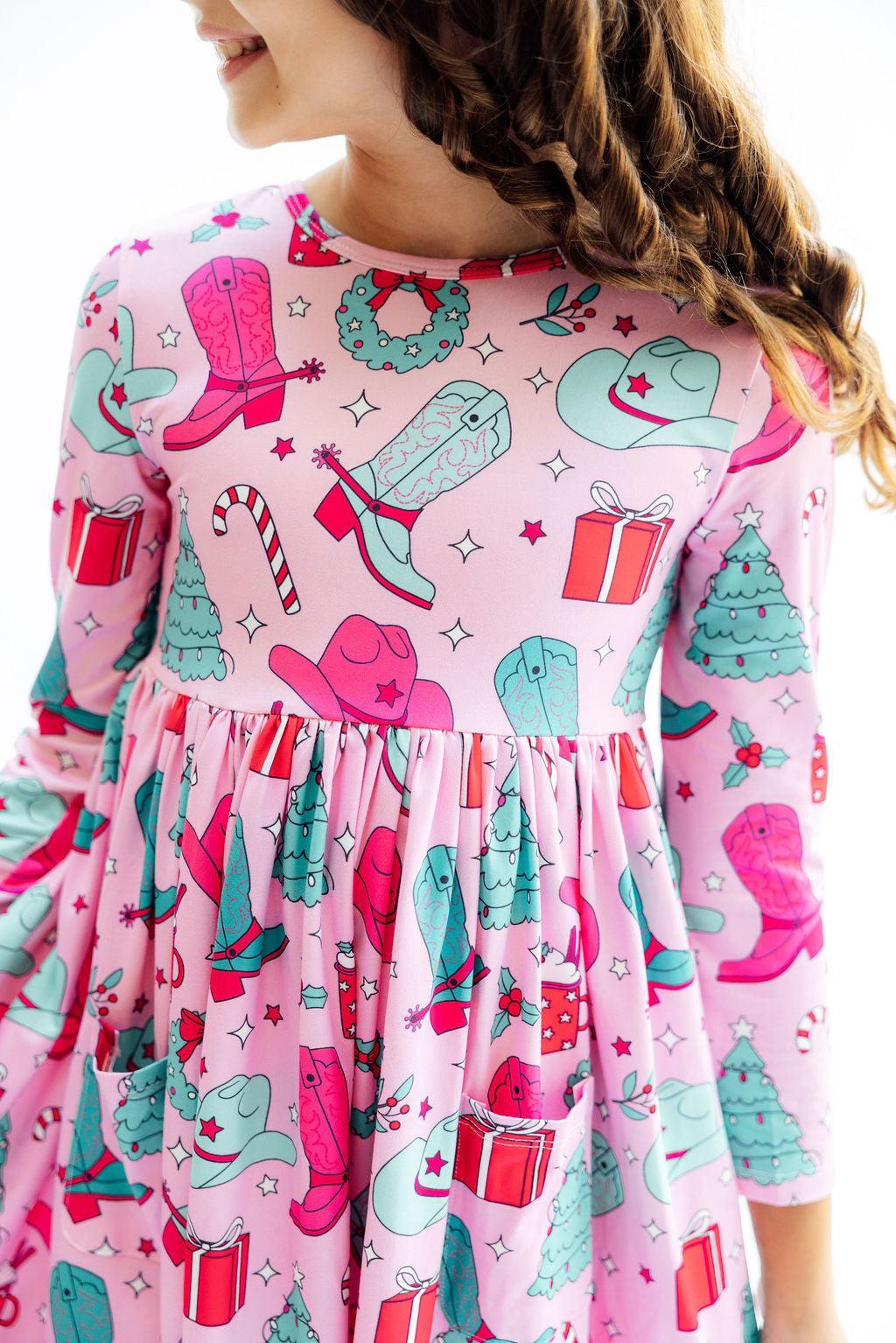 Christmas Cowgirl L/S Pocket Twirl Dress - Aaria Tees Aaria Tees