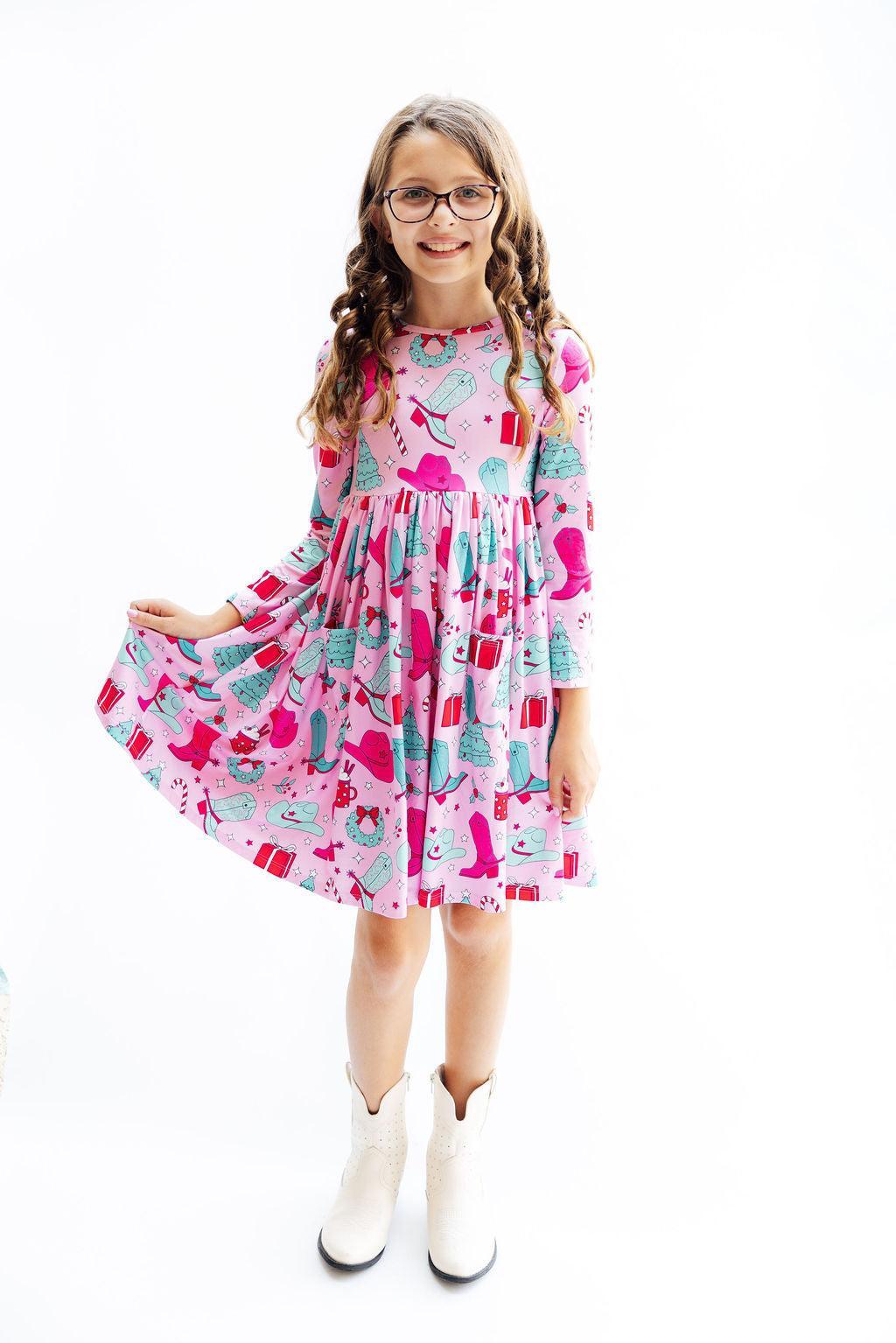 Christmas Cowgirl L/S Pocket Twirl Dress - Aaria Tees Aaria Tees