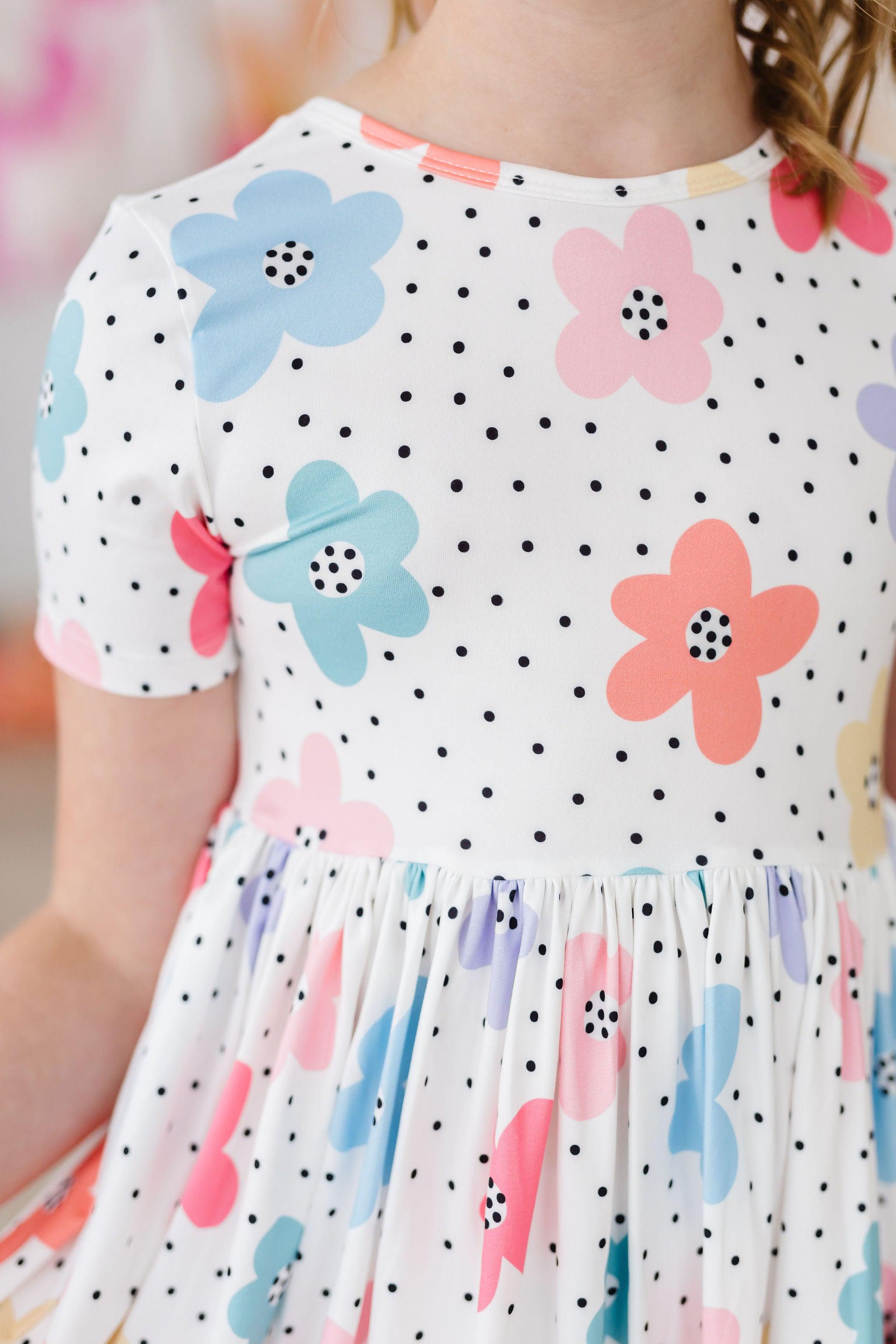 Dots & Daisies S/S Pocket Twirl Dress - Aaria Tees Aaria Tees