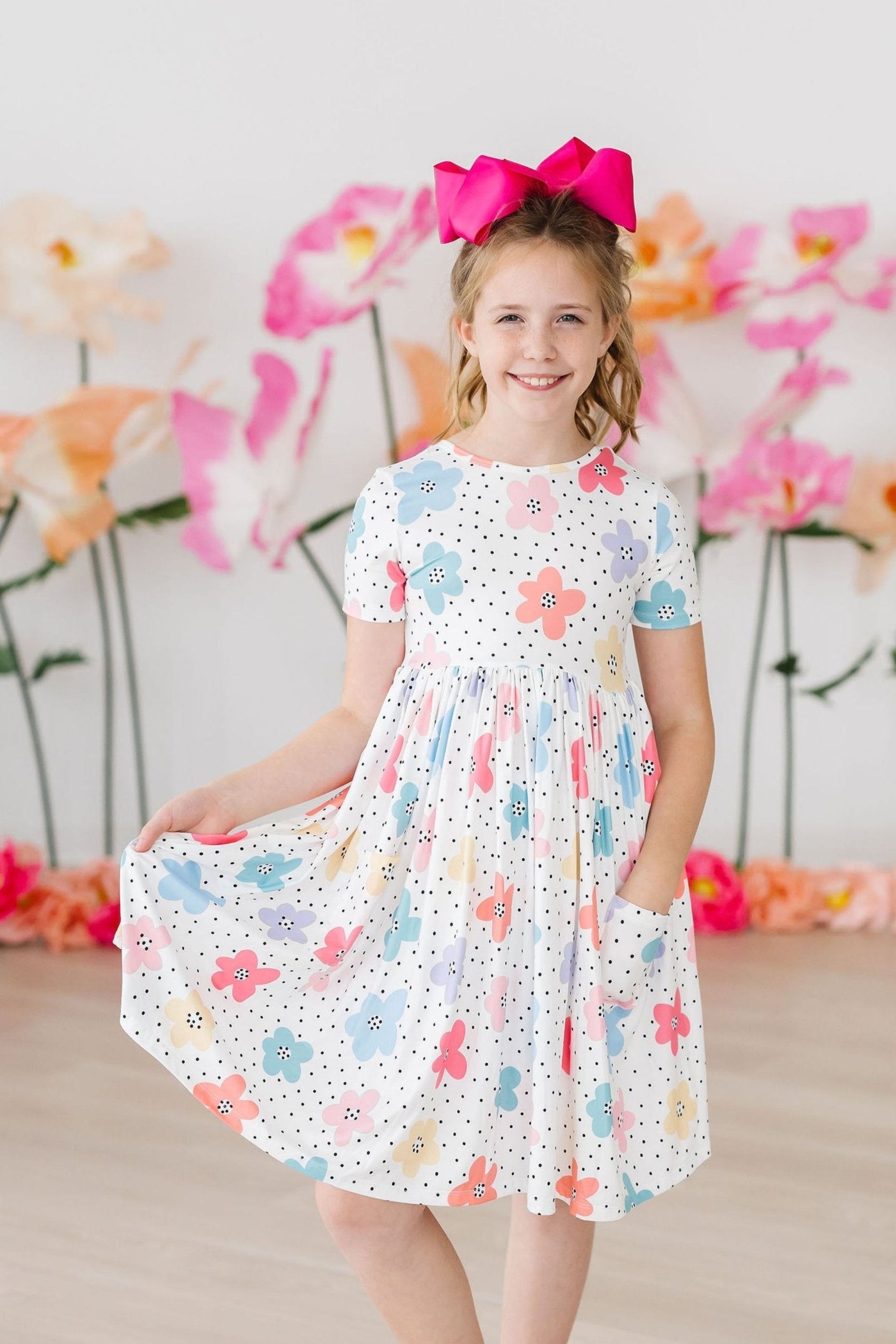 Dots & Daisies S/S Pocket Twirl Dress - Aaria Tees Aaria Tees