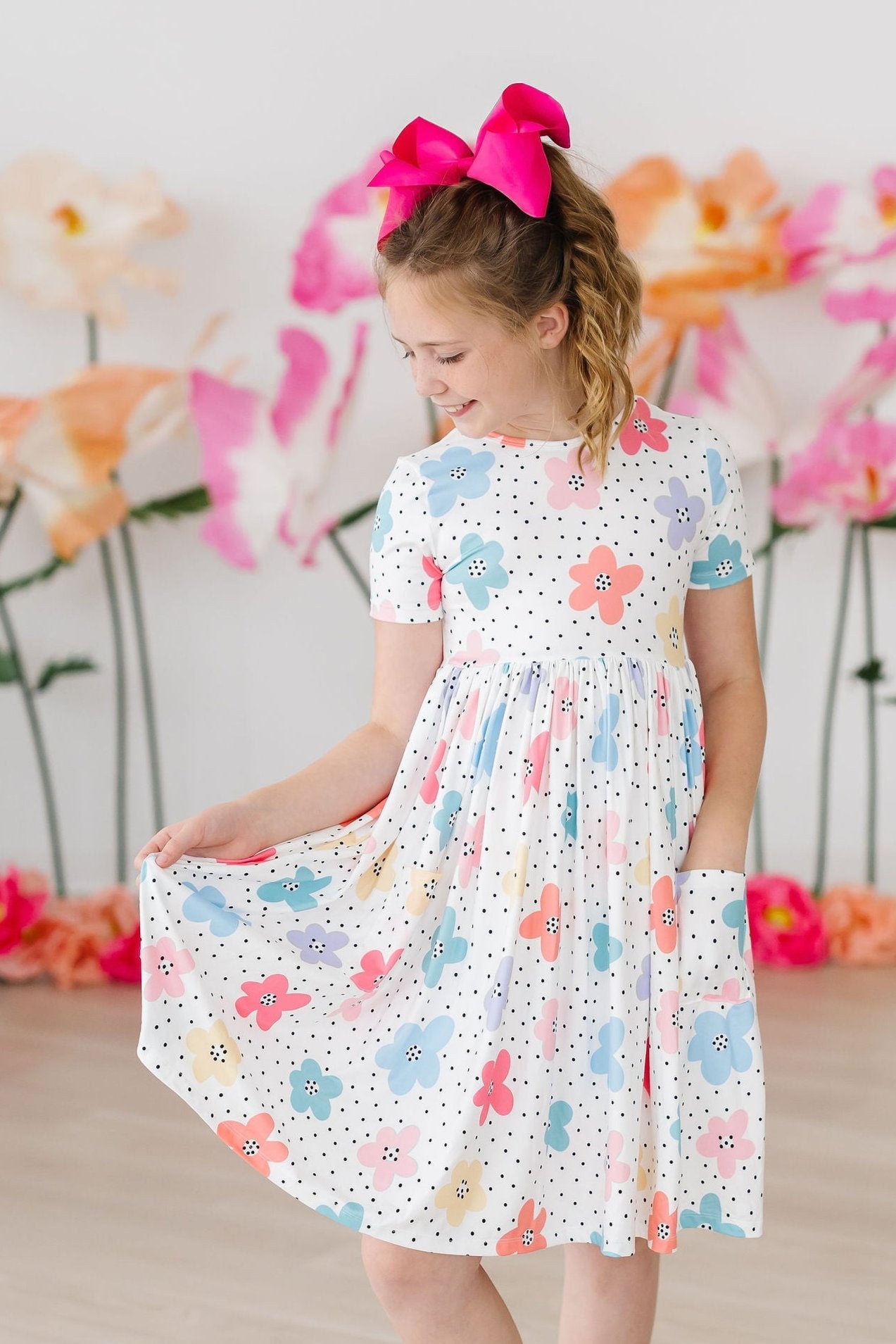 Dots & Daisies S/S Pocket Twirl Dress - Aaria Tees Aaria Tees