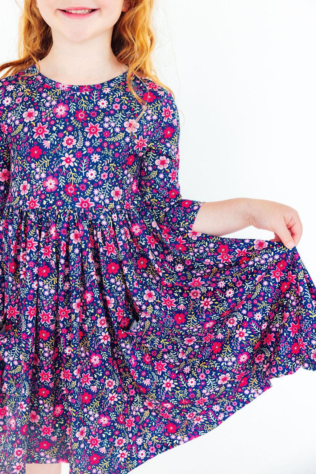 Flower Farm 3/4 Sleeve Pocket Twirl Dress - Aaria Tees Aaria Tees