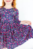 Flower Farm 3/4 Sleeve Pocket Twirl Dress - Aaria Tees Aaria Tees