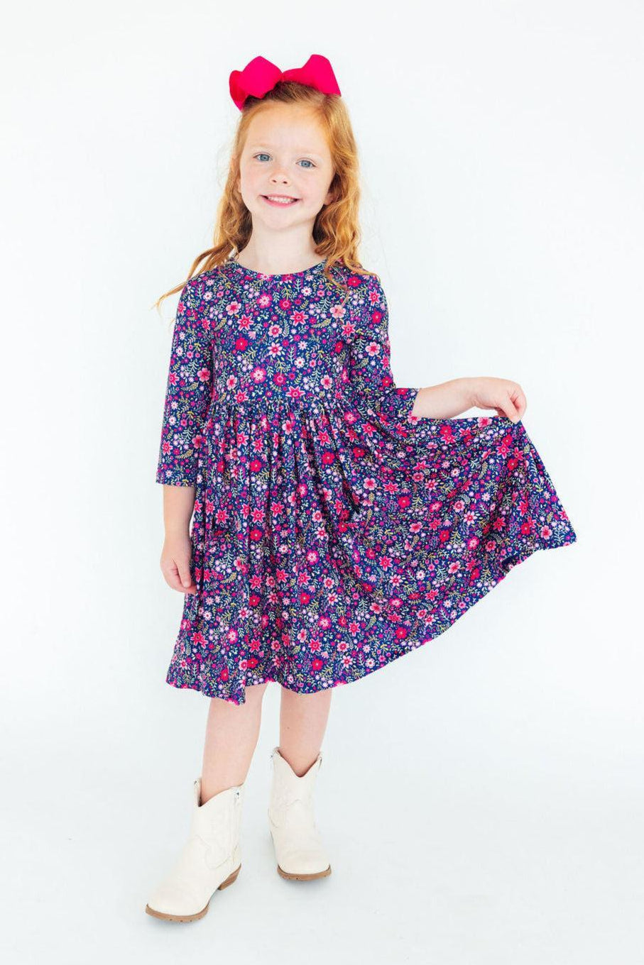 Flower Farm 3/4 Sleeve Pocket Twirl Dress - Aaria Tees Aaria Tees