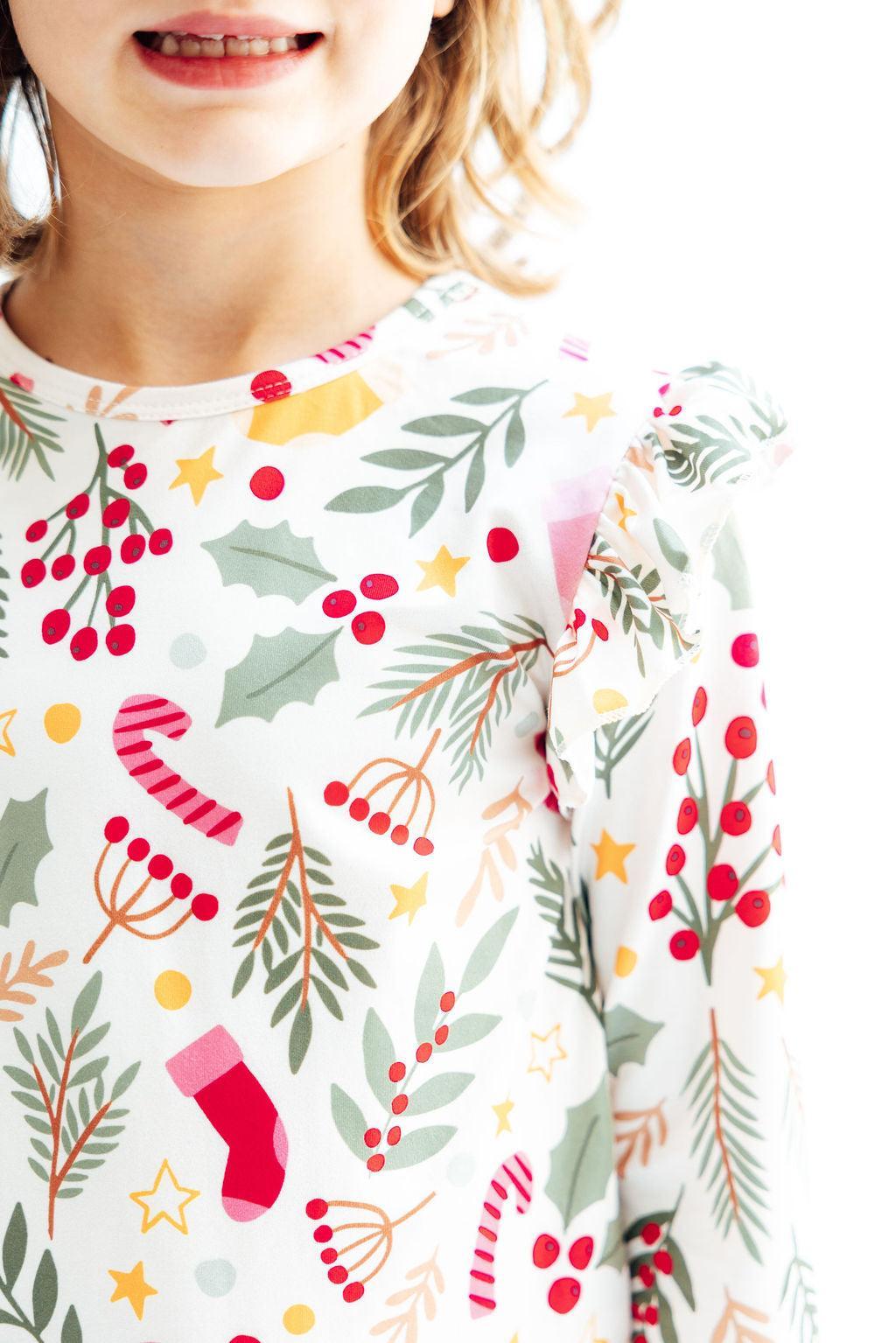 Holly Jolly Christmas L/S Ruffle Tee - Aaria Tees Aaria Tees