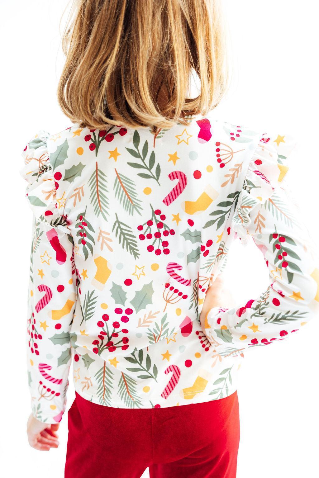 Holly Jolly Christmas L/S Ruffle Tee - Aaria Tees Aaria Tees