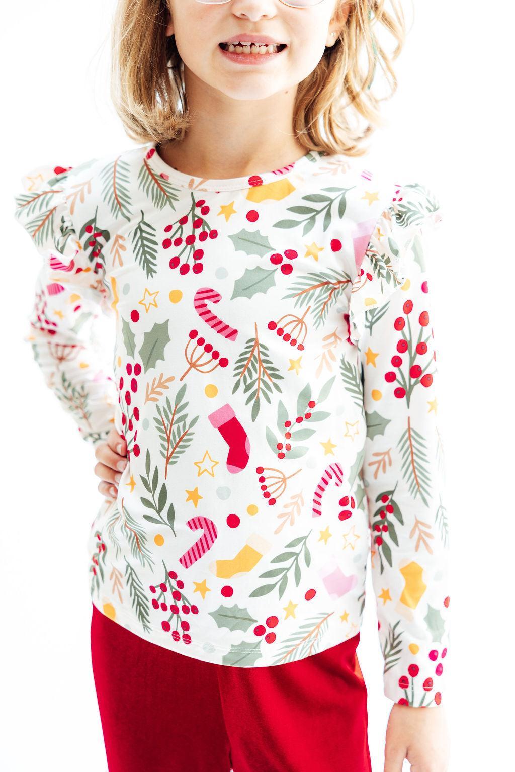 Holly Jolly Christmas L/S Ruffle Tee - Aaria Tees Aaria Tees