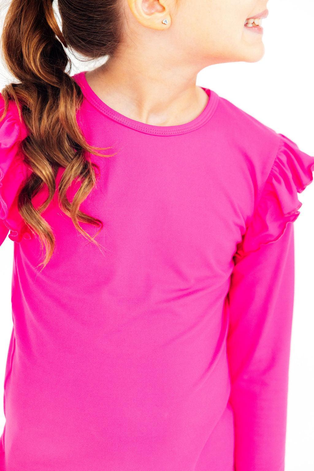 Hot Pink L/S Ruffle Tee - Aaria Tees Aaria Tees