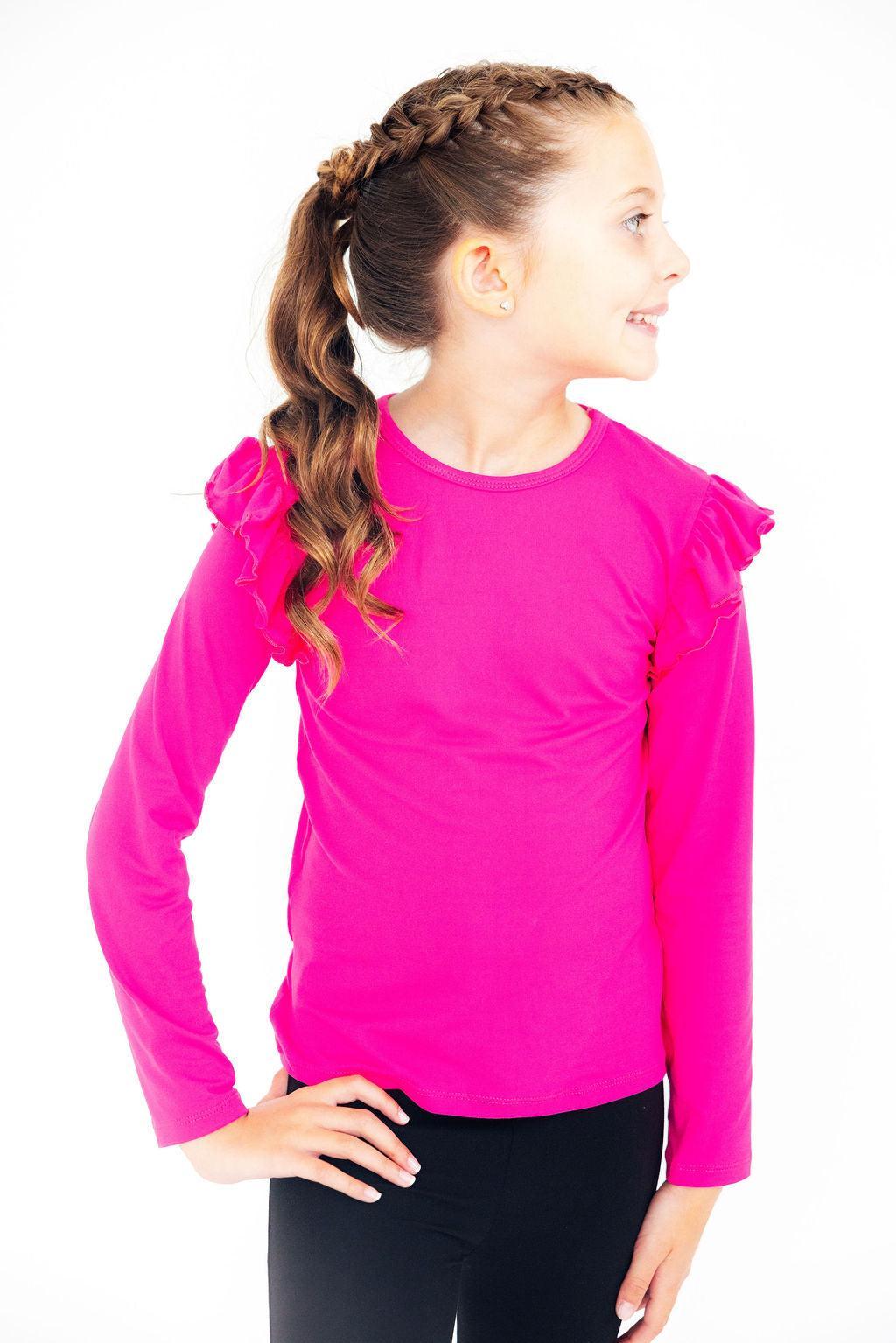 Hot Pink L/S Ruffle Tee - Aaria Tees Aaria Tees
