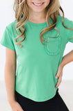 Kelly Green Ruffle Pocket Tee - Aaria Tees Aaria Tees