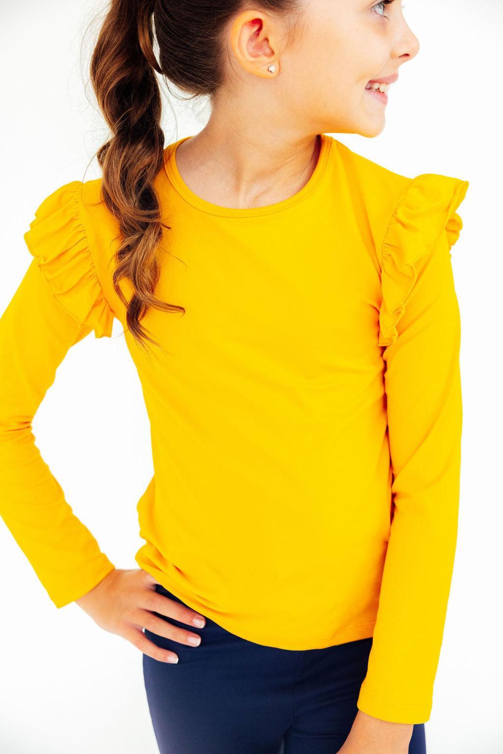 Mustard L/S Ruffle Tee - Aaria Tees Aaria Tees