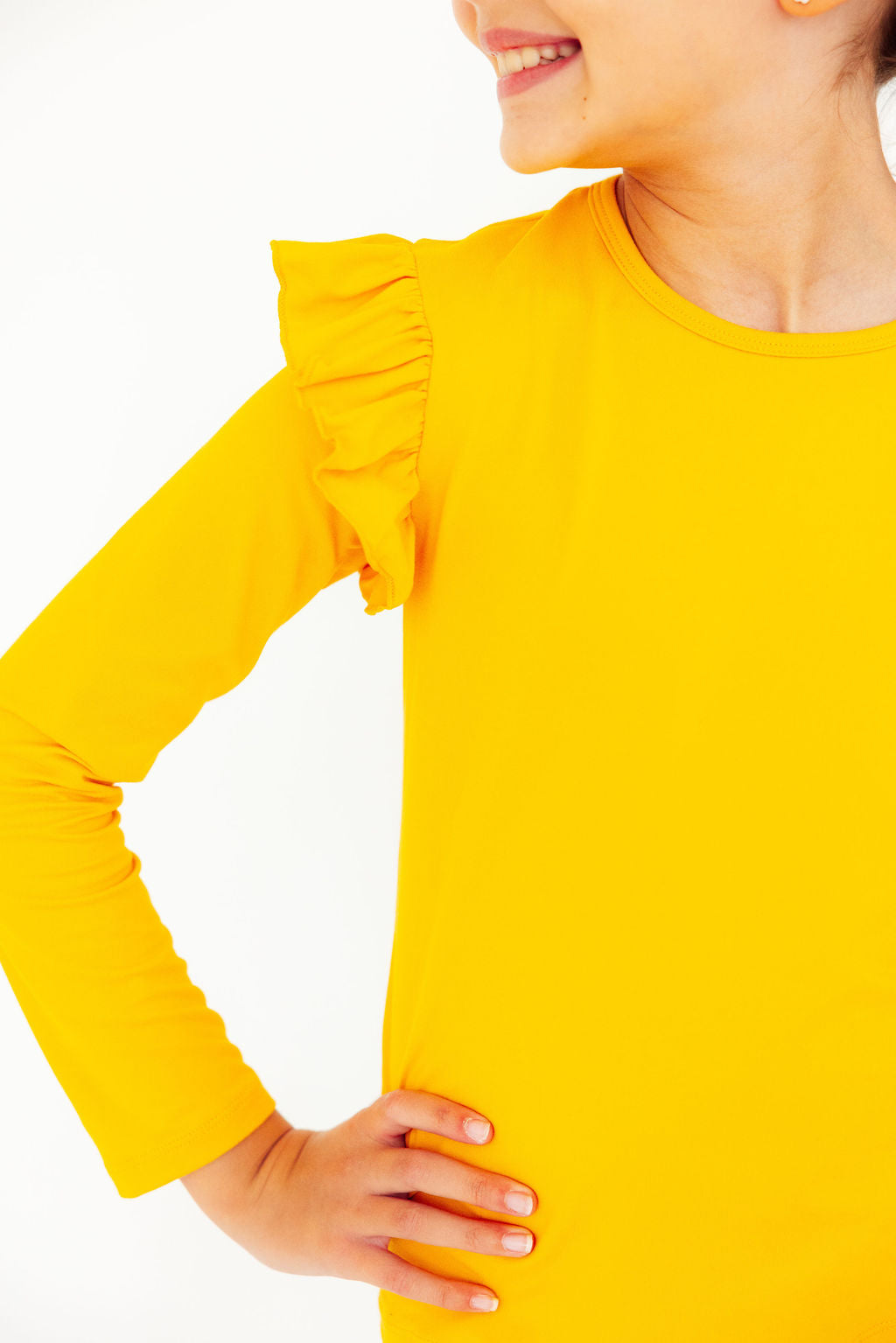 Mustard L/S Ruffle Tee - Aaria Tees Aaria Tees