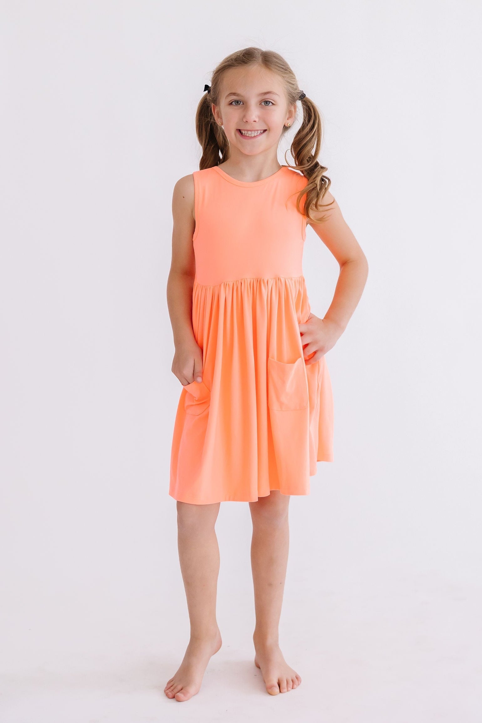 Neon Coral Tank Pocket Twirl Dress - Aaria Tees Aaria Tees