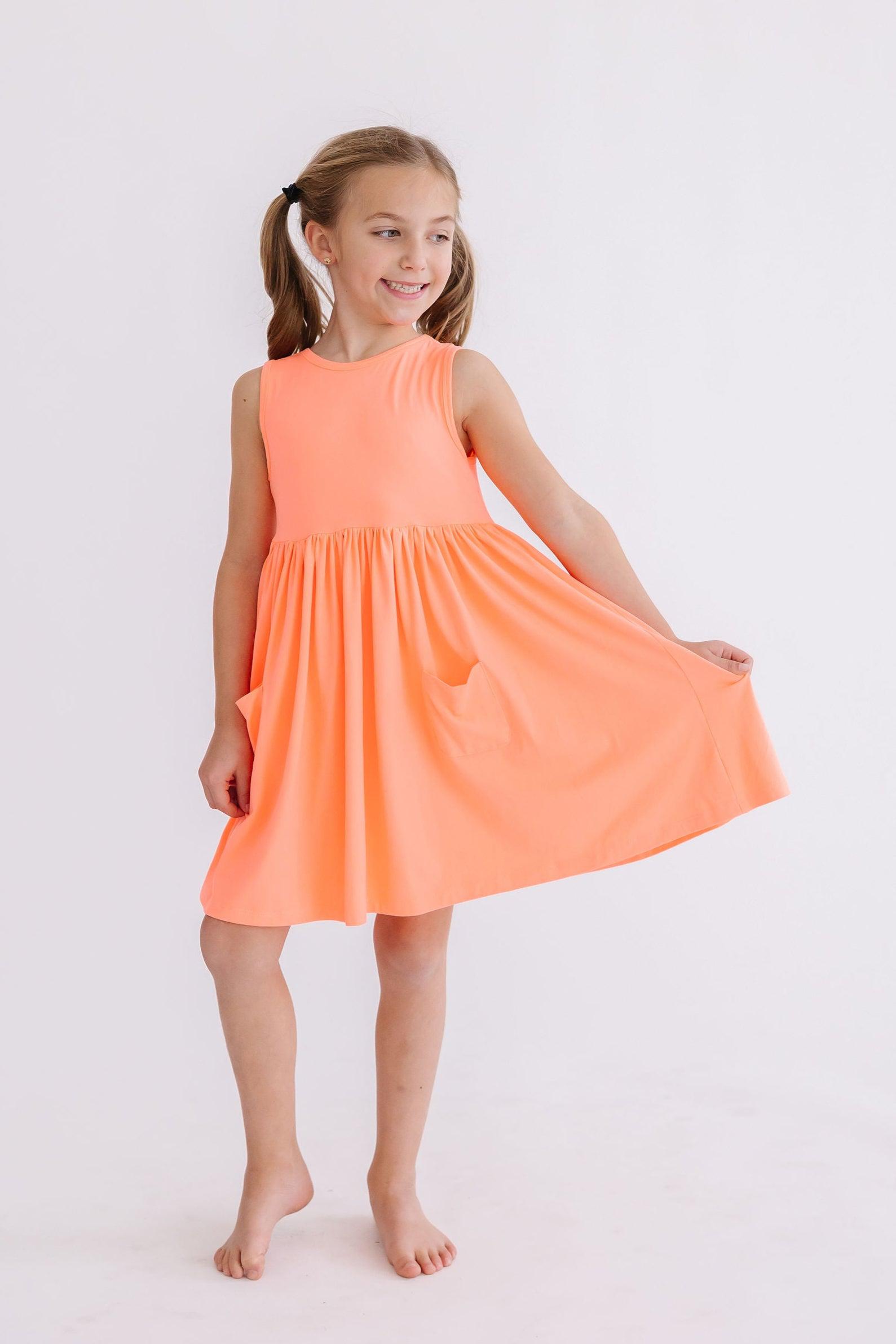 Neon Coral Tank Pocket Twirl Dress - Aaria Tees Aaria Tees
