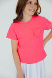 Neon Pink Ruffle Pocket Tee - Aaria Tees Aaria Tees