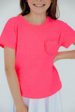 Neon Pink Ruffle Pocket Tee - Aaria Tees Aaria Tees