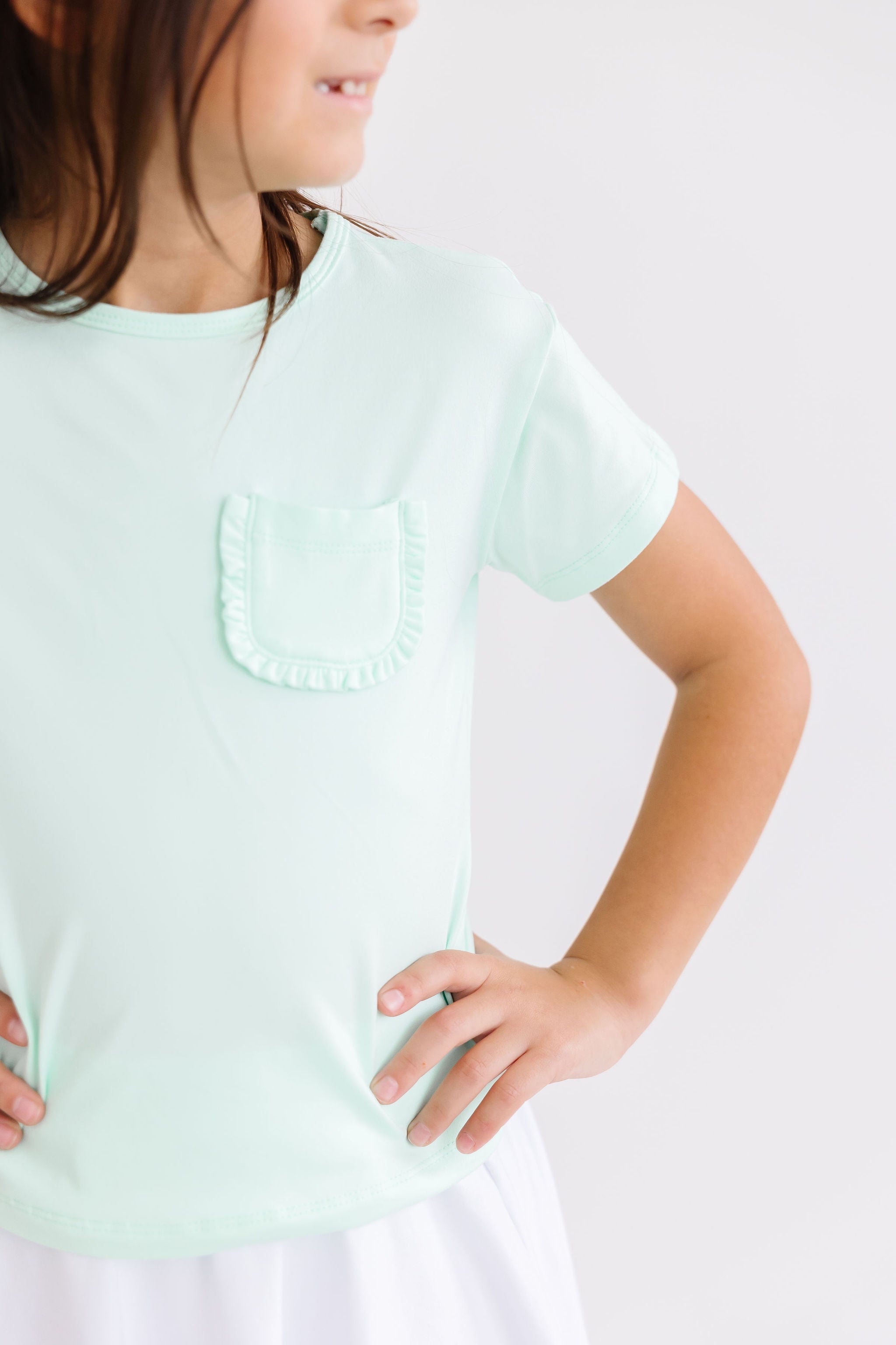 Pastel Green Ruffle Pocket Tee - Aaria Tees Aaria Tees