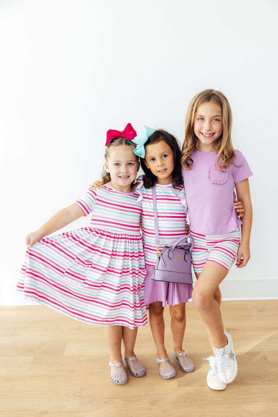 Pastel Stripes S/S Pocket Twirl Dress - Aaria Tees Aaria Tees