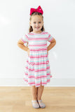 Pastel Stripes S/S Pocket Twirl Dress - Aaria Tees Aaria Tees