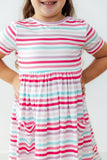 Pastel Stripes S/S Pocket Twirl Dress - Aaria Tees Aaria Tees