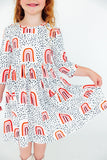 Peach Rainbow 3/4 Sleeve Pocket Twirl Dress - Aaria Tees Aaria Tees