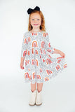 Peach Rainbow 3/4 Sleeve Pocket Twirl Dress - Aaria Tees Aaria Tees