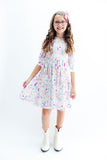 Rainbow Vibes 3/4 Sleeve Pocket Twirl Dress - Aaria Tees Aaria Tees