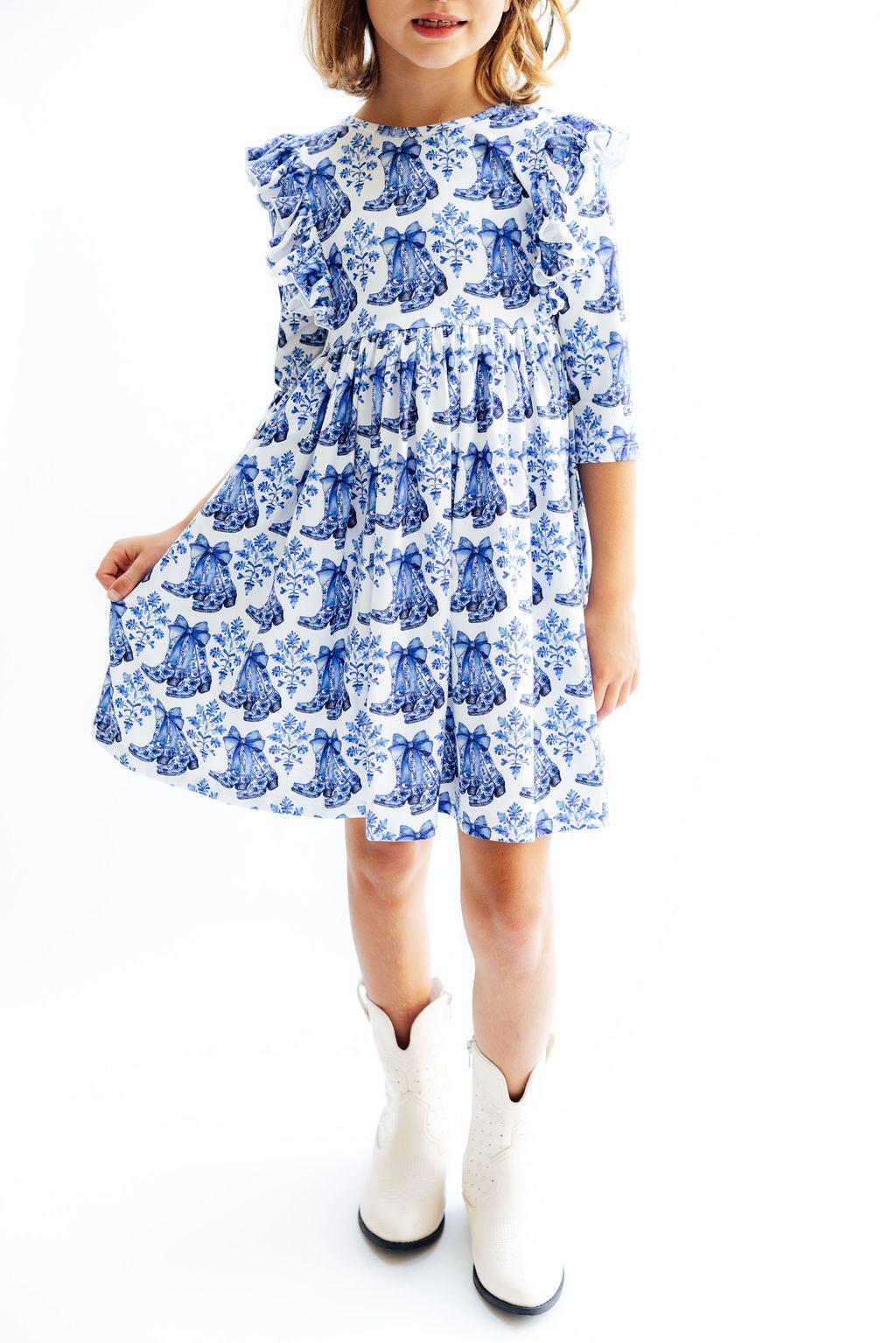 Southern Belle 3/4 Sleeve Ruffle Twirl Dress - Aaria Tees