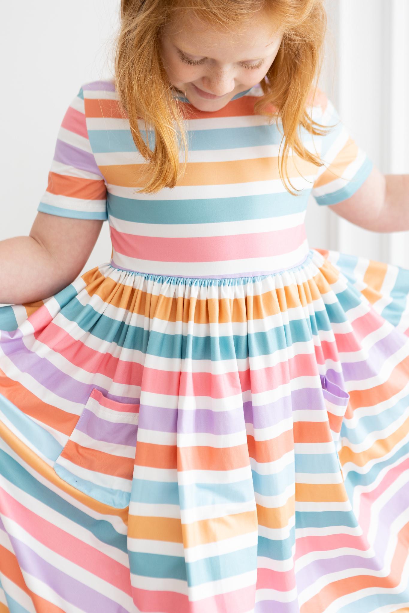 Spring Stripes S/S Pocket Twirl Dress - Aaria Tees Aaria Tees