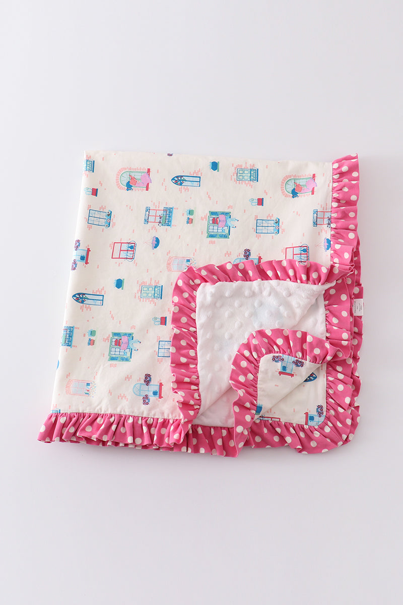 Platinum balcony print ruffle soft baby blanket - Aaria Tees