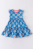 Platinum Blue & white floral print ruffle dress - Aaria Tees Aaria Tees