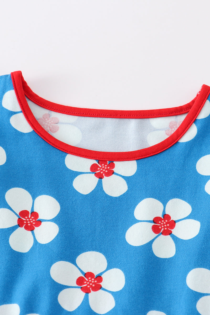 Platinum Blue & white floral print ruffle dress - Aaria Tees Aaria Tees