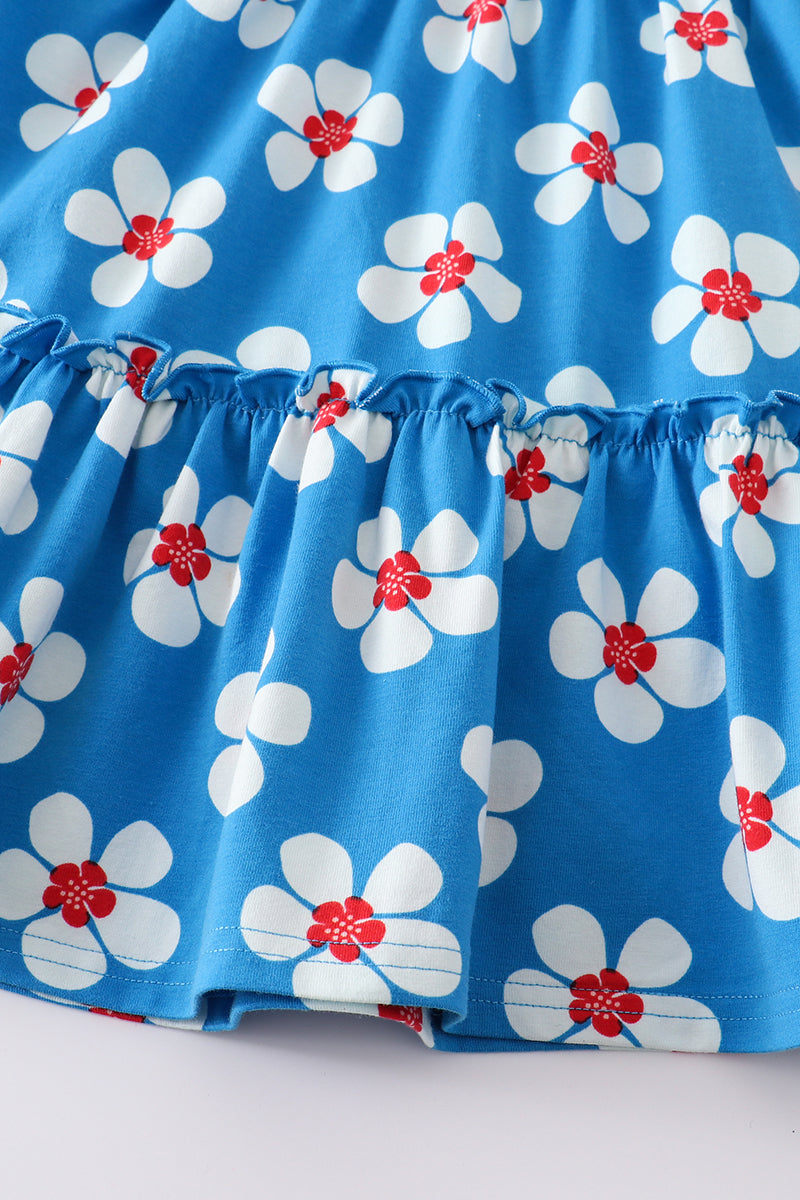 Platinum Blue & white floral print ruffle dress - Aaria Tees Aaria Tees