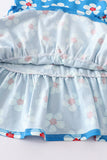 Platinum Blue & white floral print ruffle dress - Aaria Tees Aaria Tees