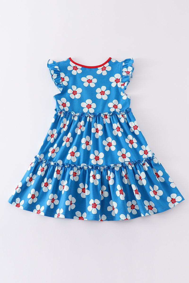 Platinum Blue & white floral print ruffle dress - Aaria Tees Aaria Tees