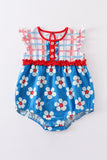 Platinum Blue & white floral print ruffle girl romper - Aaria Tees Aaria Tees