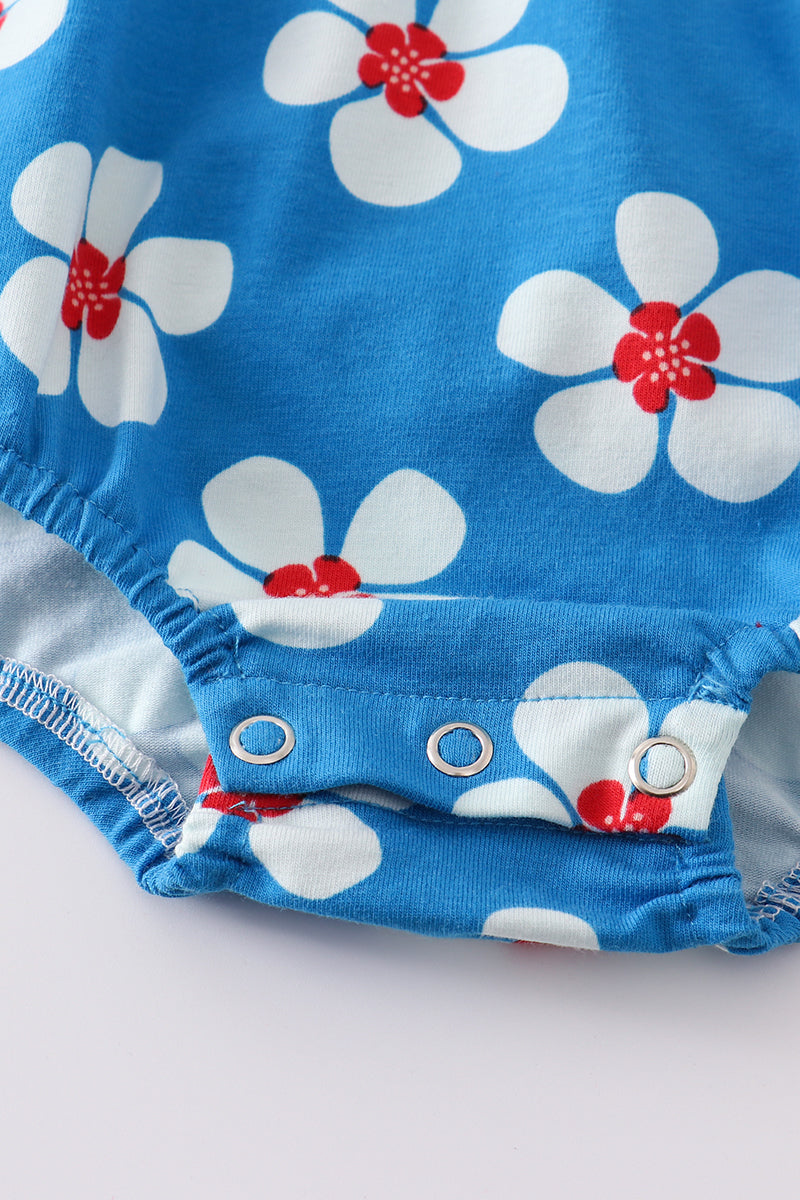 Platinum Blue & white floral print ruffle girl romper - Aaria Tees Aaria Tees