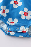 Platinum Blue & white floral print ruffle girl romper - Aaria Tees Aaria Tees