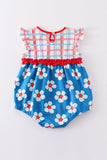 Platinum Blue & white floral print ruffle girl romper - Aaria Tees Aaria Tees