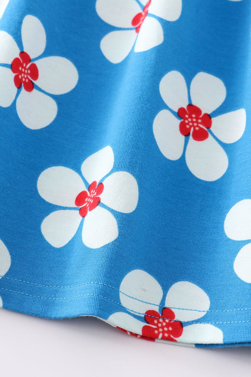 Platinum Blue & white floral print ruffle plaid dress - Aaria Tees Aaria Tees