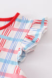 Platinum Blue & white floral print ruffle plaid dress - Aaria Tees Aaria Tees