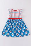 Platinum Blue & white floral print ruffle plaid dress - Aaria Tees Aaria Tees