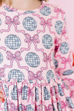 SALE Disco Bows 3/4 Sleeve Pocket Twirl Dress - Aaria Tees Aaria Tees
