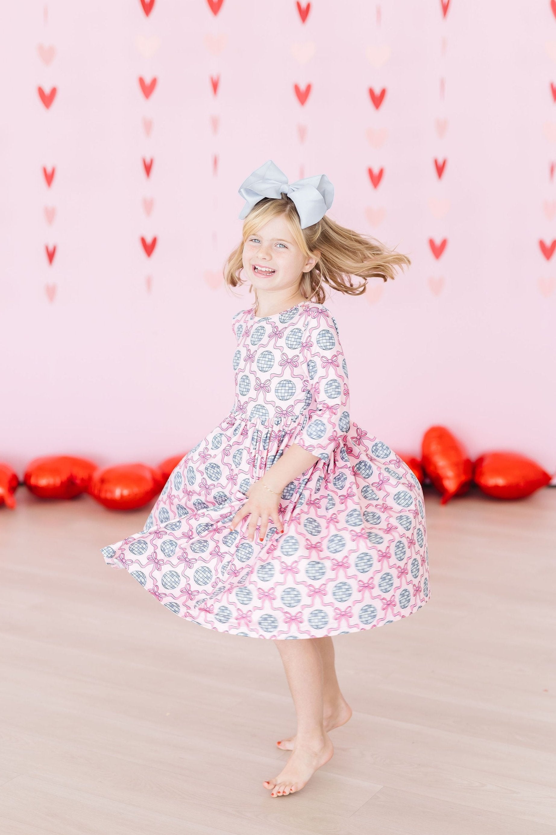 SALE Disco Bows 3/4 Sleeve Pocket Twirl Dress - Aaria Tees Aaria Tees