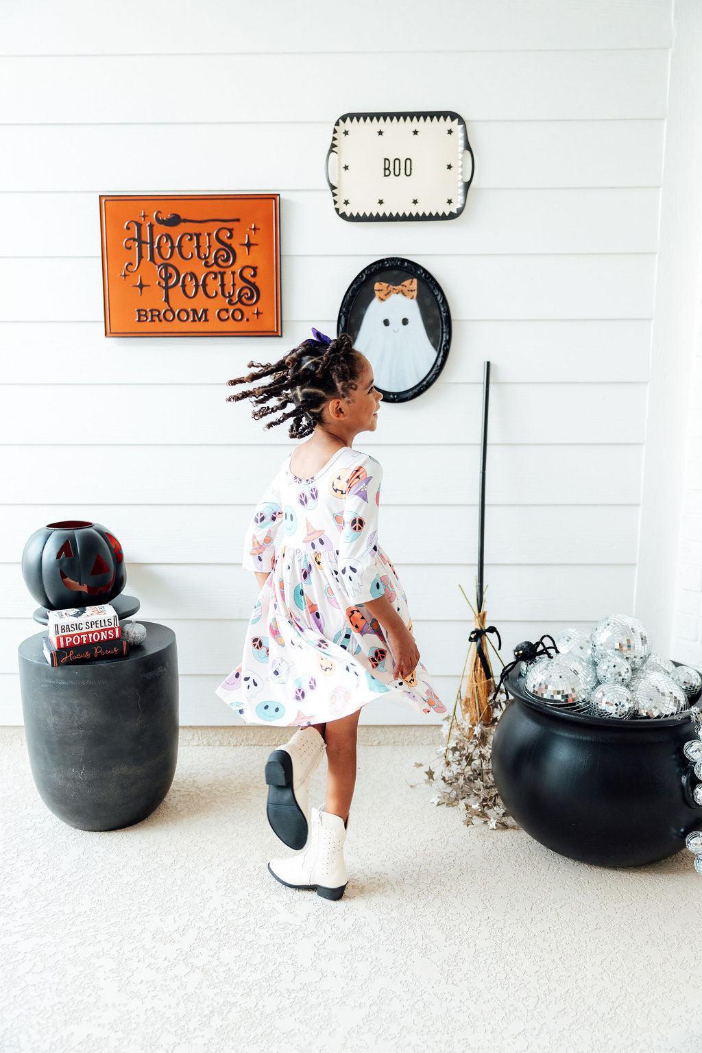 SALE Monster Mash 3/4 Sleeve Pocket Twirl Dress - Aaria Tees Aaria Tees