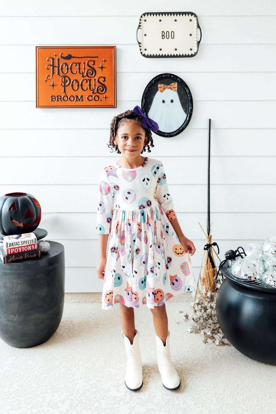 SALE Monster Mash 3/4 Sleeve Pocket Twirl Dress - Aaria Tees Aaria Tees
